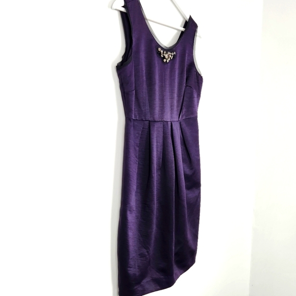 Simply Vera Vera Wang Plum Sheath Pockets Embellished Cocktail Dress Size 10 - Picture 3 of 11